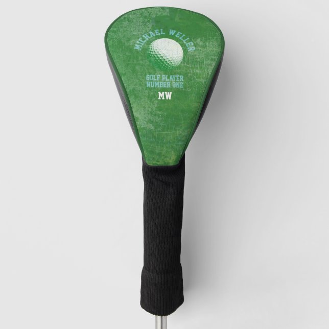 aged GREEN golf head cover with golfer name (Front)