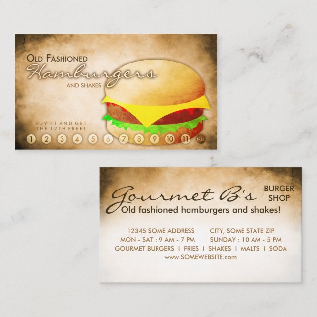 aged hamburger shop loyalty card (Front/Back)