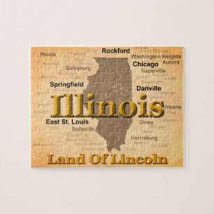 Aged Illinois State Pride Map Silhouette Jigsaw Puzzle