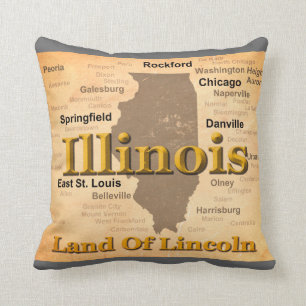 Aged Illinois State Pride Map Silhouette Throw Pillow