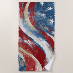 Aged Independence Day Flag Banner Beach Towel