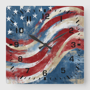Aged Independence Day Flag Banner Square Wall Clock