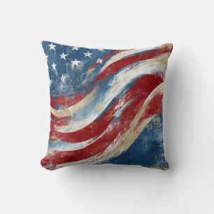 Aged Independence Day Flag Banner Throw Pillow