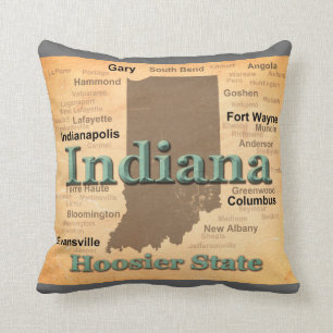 Aged Indiana State Pride Map Silhouette Throw Pillow
