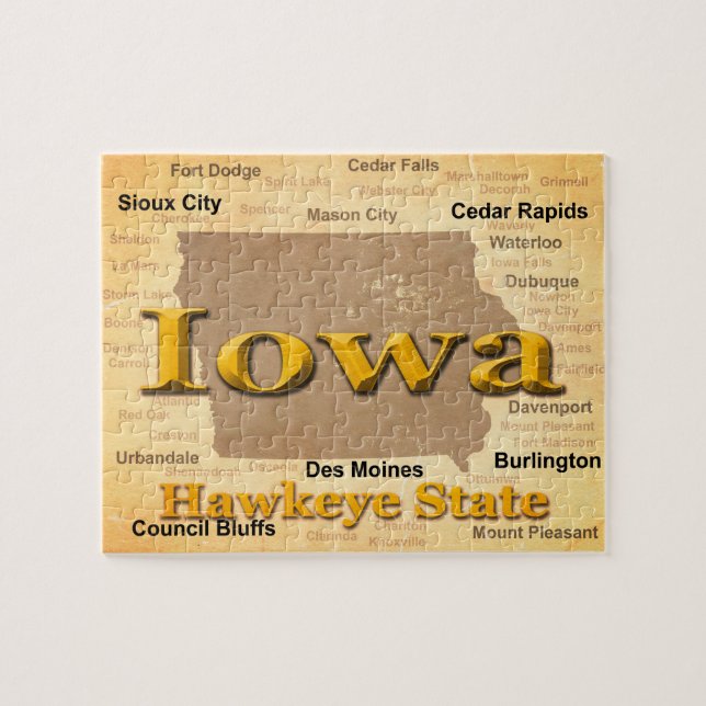 Aged Iowa State Pride Map Silhouette Jigsaw Puzzle (Horizontal)