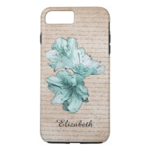 Aged Letter Aqua Illustrated Flower Customize Name