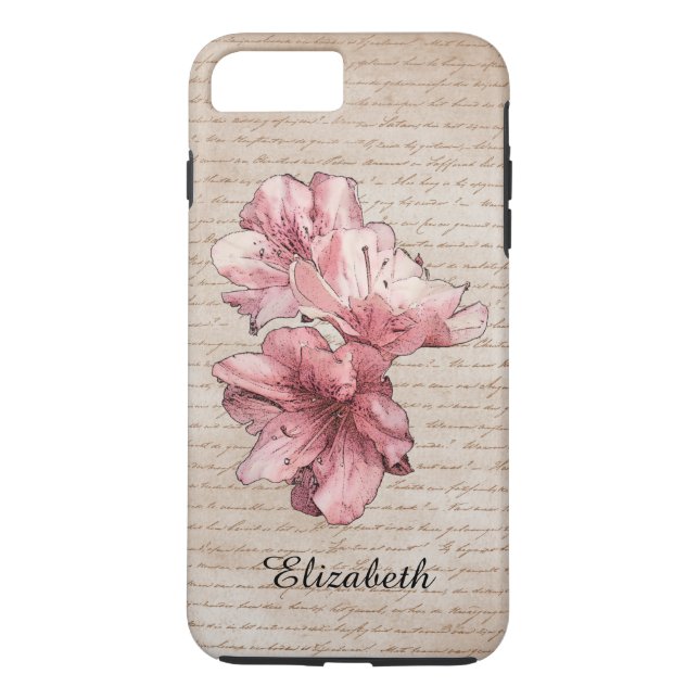 Aged Letter Pink Illustrated Flower Customize Name Case-Mate iPhone Case (Back)