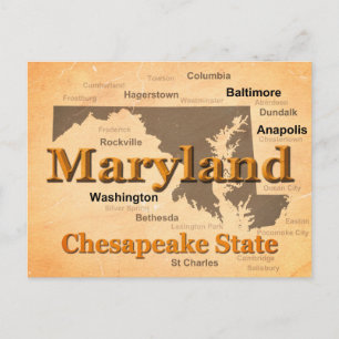 Aged Maryland State Pride Map Silhouette Postcard