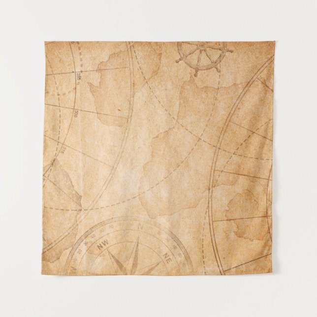 aged pirates treasure map backgroundmap,treasure,v tapestry (Front)