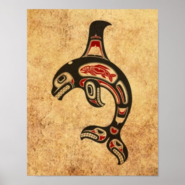Aged Red and Black Haida Spirit Killer Whale Poster (Front)