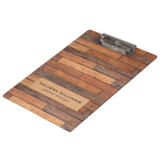 Aged rustic brown wood planks clipboard (Angled)