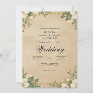 Aged Sepia Botanical Flourish Wedding Invitation