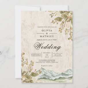 Aged Sepia Floral Landscape Wedding Invitation