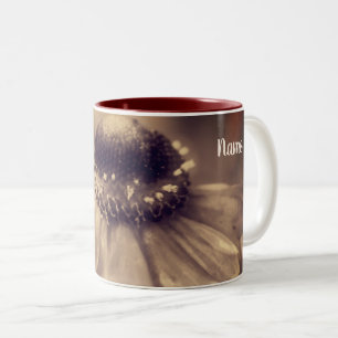 Aged Sepia Zinnia Flower Personalized Two-Tone Coffee Mug