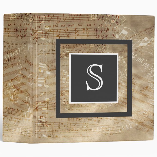 Aged Sheet Music Paper Monogram Binder (Front/Spine)