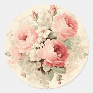 Aged Sophistication, Peachy Pink Shabby Chic Classic Round Sticker