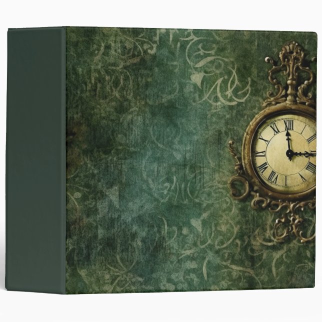Aged Steampunk Mechanical Clockwork on Green Binder (Front/Spine)