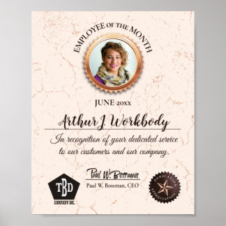 Aged stone employee photo recognition certificate poster