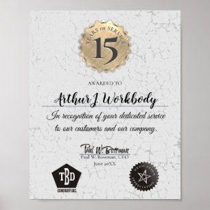 Aged stone gold employee anniversary certificate poster