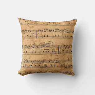 Aged Style Musical Notes with Parchment Background Throw Pillow