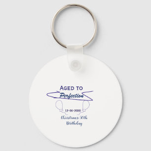 aged to perfection 50th birthday blue balloon bold keychain