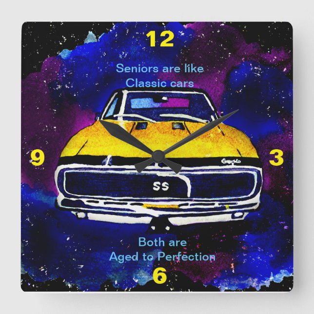Aged to Perfection Art Classic Car Square Wall Clock (Front)