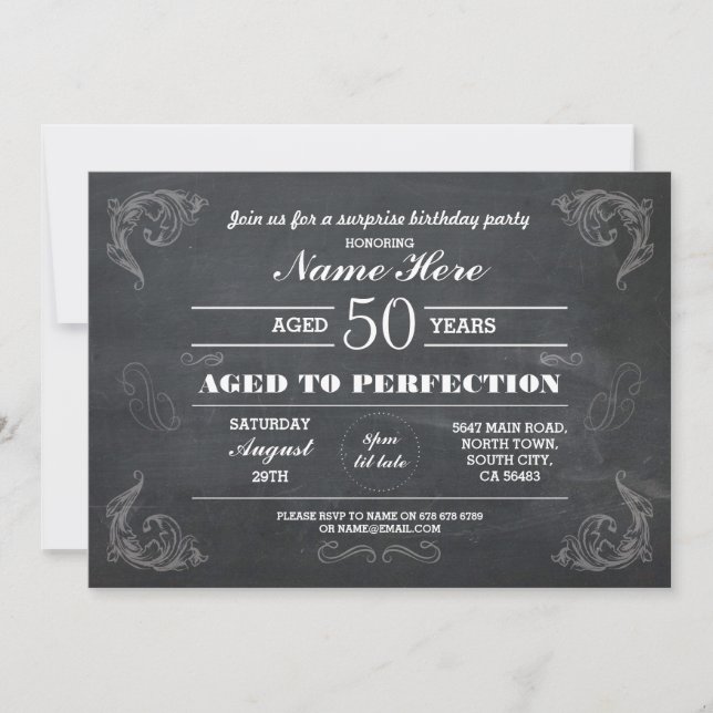 Aged To Perfection Birthday Any Age Chalk Mens Invitation (Front)