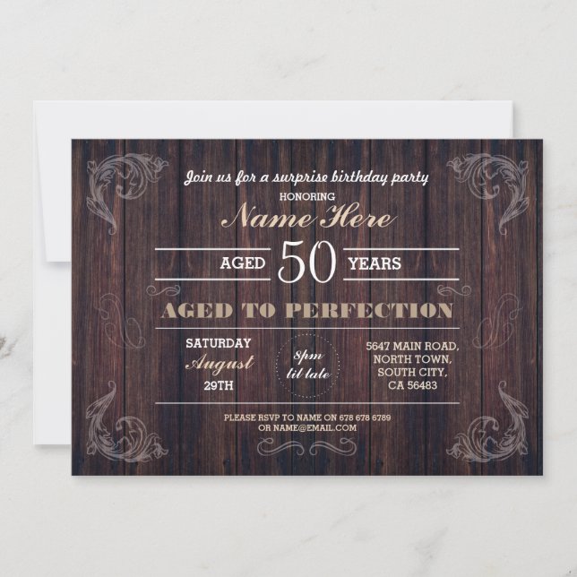 Aged To Perfection Birthday Any Age Wood Mens Invitation (Front)