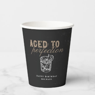Aged to Perfection Black Whiskey Birthday Party Paper Cups