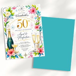 Aged to Perfection Champagne 50th Birthday Invitation