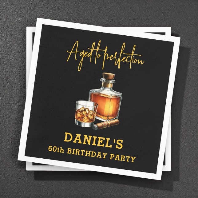 Aged to Perfection Cigar Whiskey 60th Birthday Napkin (Creator Uploaded)