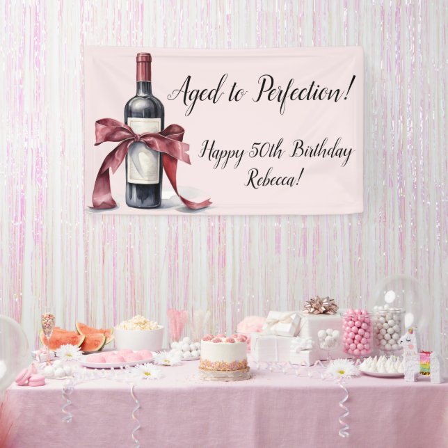Aged to Perfection Customizable Wine Birthday Banner (Party)