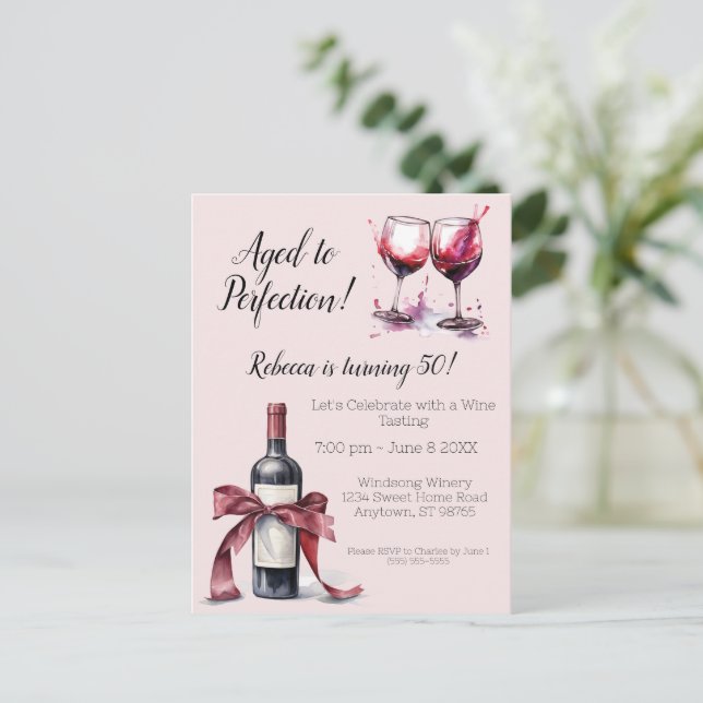 Aged to Perfection Customizable Wine Birthday Postcard (Standing Front)