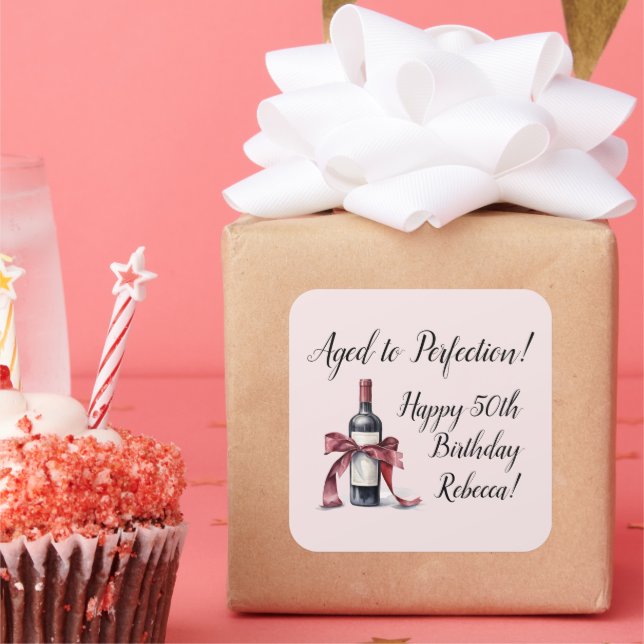 Aged to Perfection Customizable Wine Birthday Square Sticker (Party)