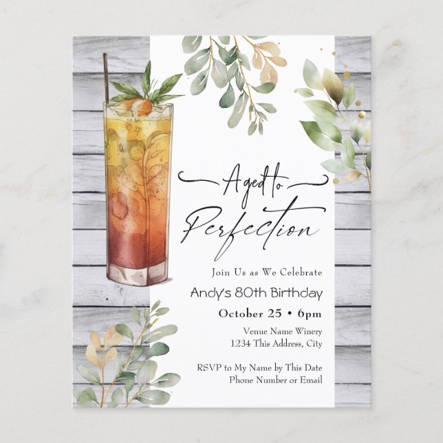 Aged to Perfection Floral 80th Birthday Invite (Front)