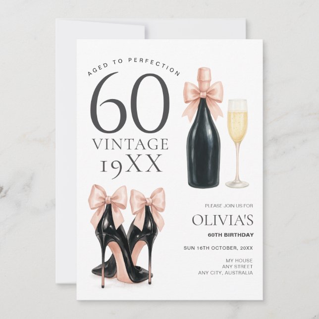Aged to Perfection Glam 60th Champagne Birthday  Invitation (Front)