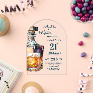 Aged to Perfection Men 21st Whiskey Birthday Acrylic Invitations