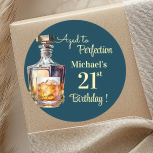 Aged to Perfection Men 21st Whiskey Birthday Classic Round Sticker