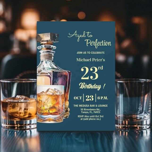 Aged to Perfection Men 23rd Whiskey Birthday  Invitation (Creator Uploaded)