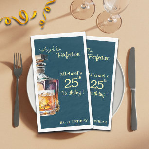 Aged to Perfection Men 25th Whiskey Birthday Napkin