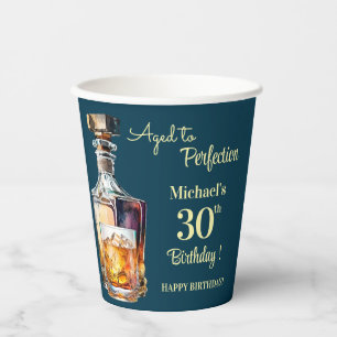 Aged to Perfection Men 30th Whiskey Birthday Paper Cups
