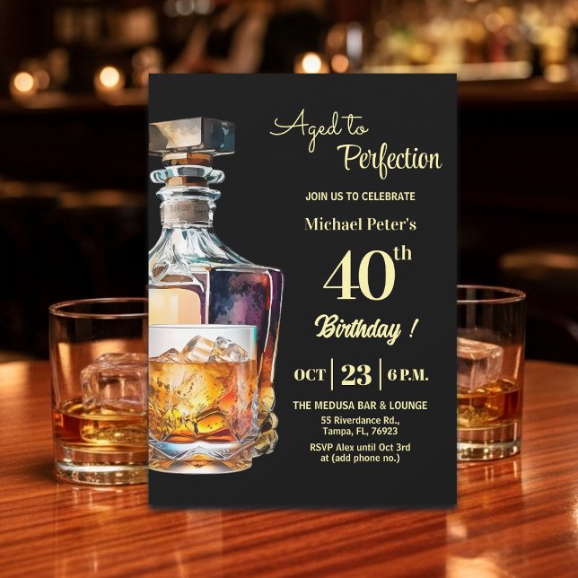 Aged to Perfection Men 40th Whiskey Birthday  Invitation (Creator Uploaded)