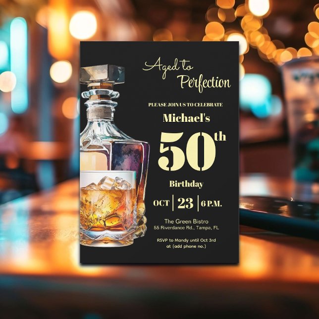 Aged to Perfection Men 50th Whiskey Birthday  Invitation (Creator Uploaded)