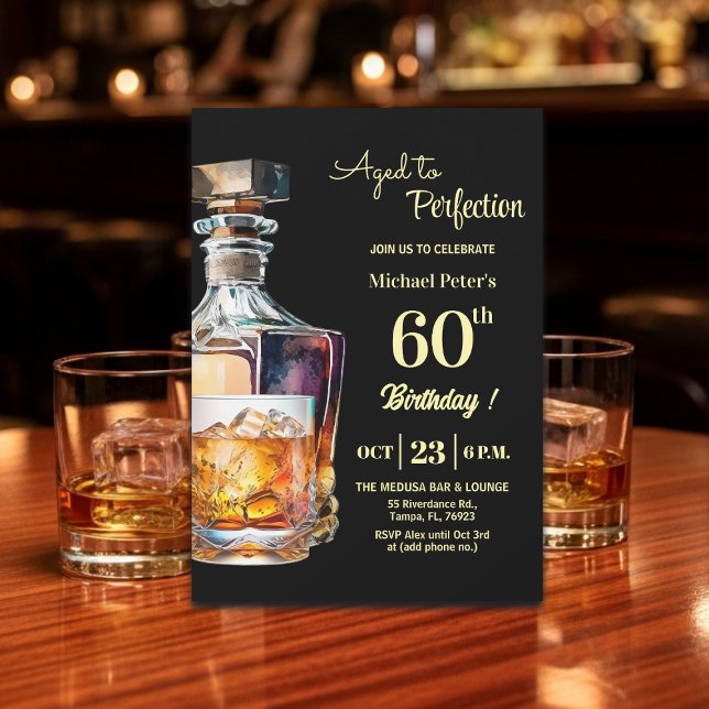 Aged to Perfection Men 60th Whiskey Birthday  Invitation (Creator Uploaded)
