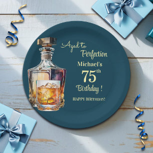 Aged to Perfection Men 75th Whiskey Birthday Paper Plate