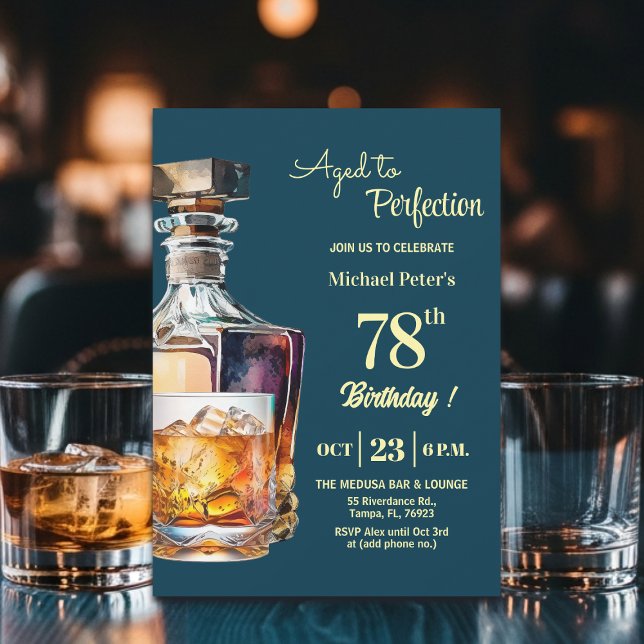 Aged to Perfection Men 78th Whiskey Birthday  Invitation (Creator Uploaded)