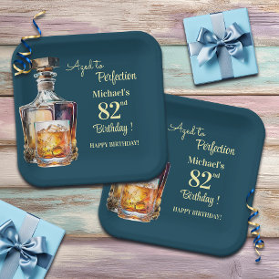 Aged to Perfection Men 82nd Whiskey Birthday Paper Plate