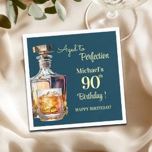 Aged to Perfection Men 90th Whiskey Birthday Napkin