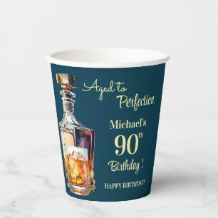 Aged to Perfection Men 90th Whiskey Birthday Paper Cups