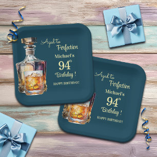 Aged to Perfection Men 94th Whiskey Birthday Paper Plate